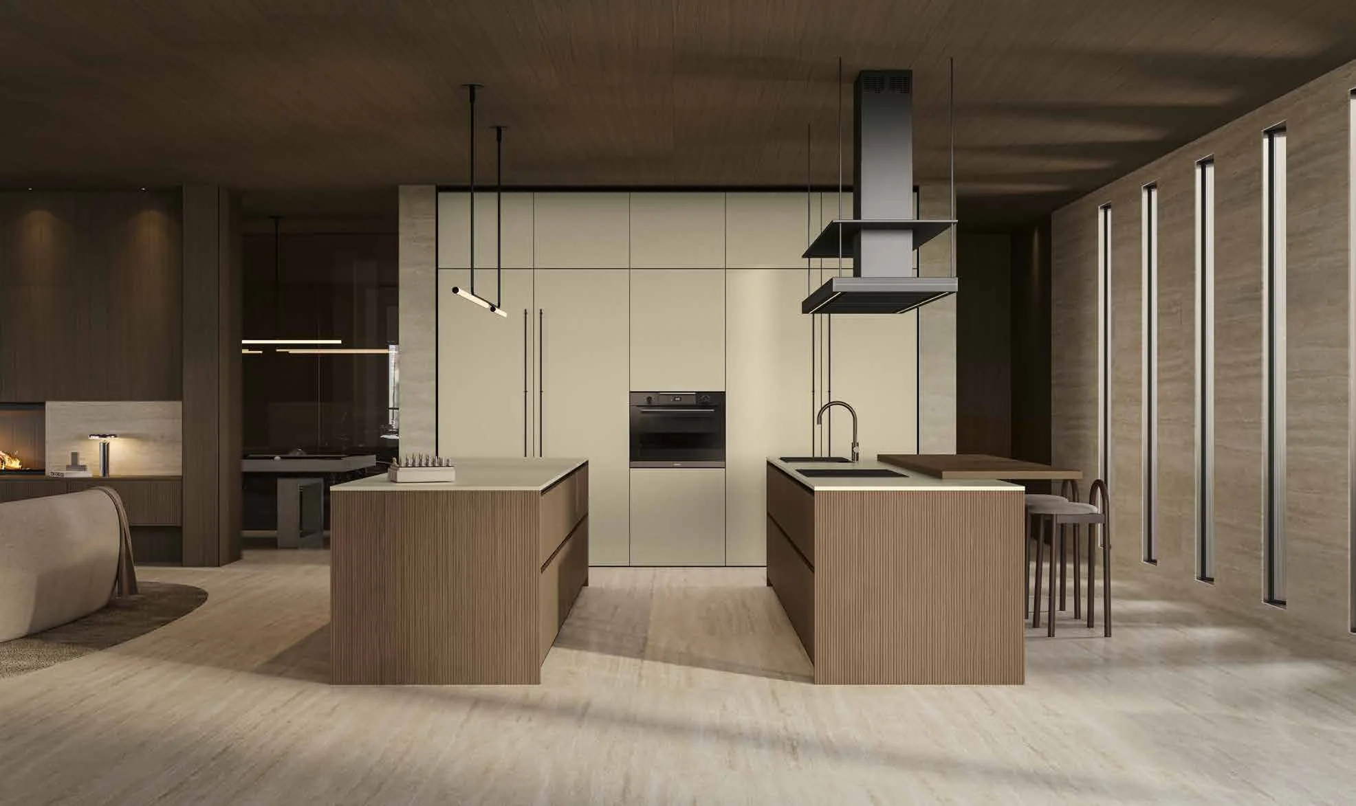Cuisine Arrex claire avec électroménager intégré dans les colonnes